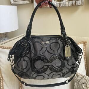 Rare Coach Poppy Sequin Glam Satchel 15940 | Black Gray Y2K Bag EUC